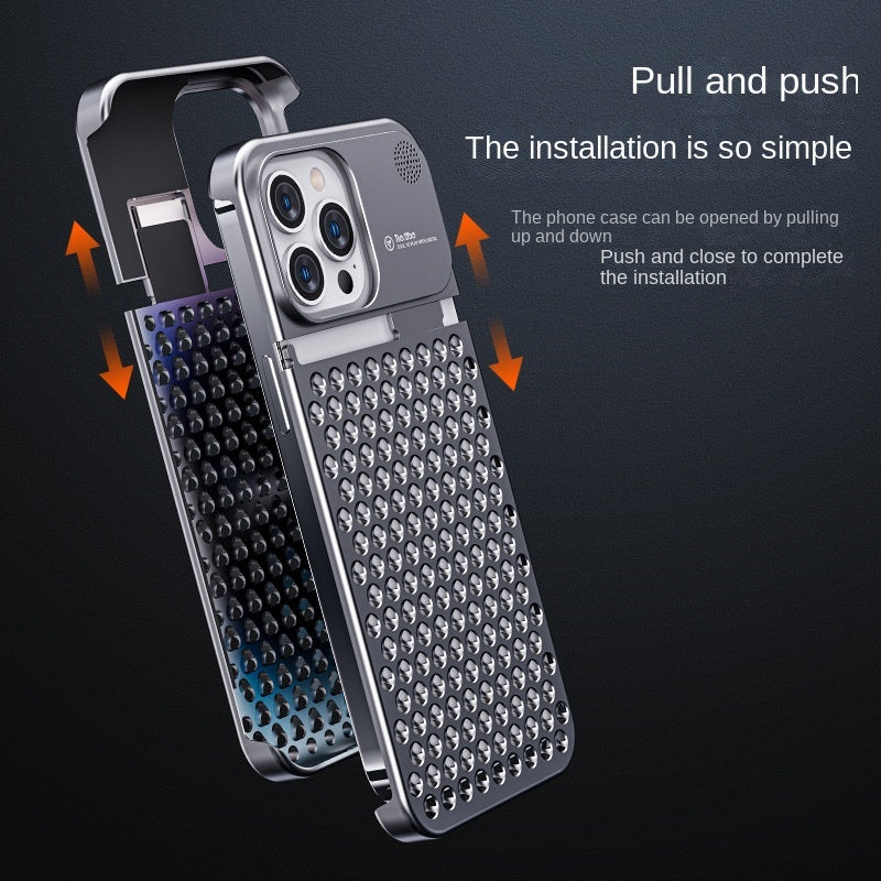 Aluminum Alloy Phone Case For 14 13 Pro Max Plus Hollow Heat Dissipation Anti-fall Full Body Shockproof Phone Cove ARZ