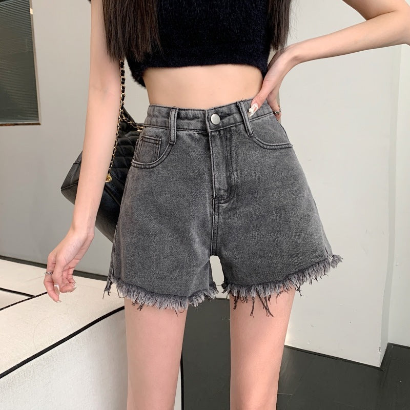 Wide Leg Denim Shorts Frayed Summer New High Waist Slimming ARZ