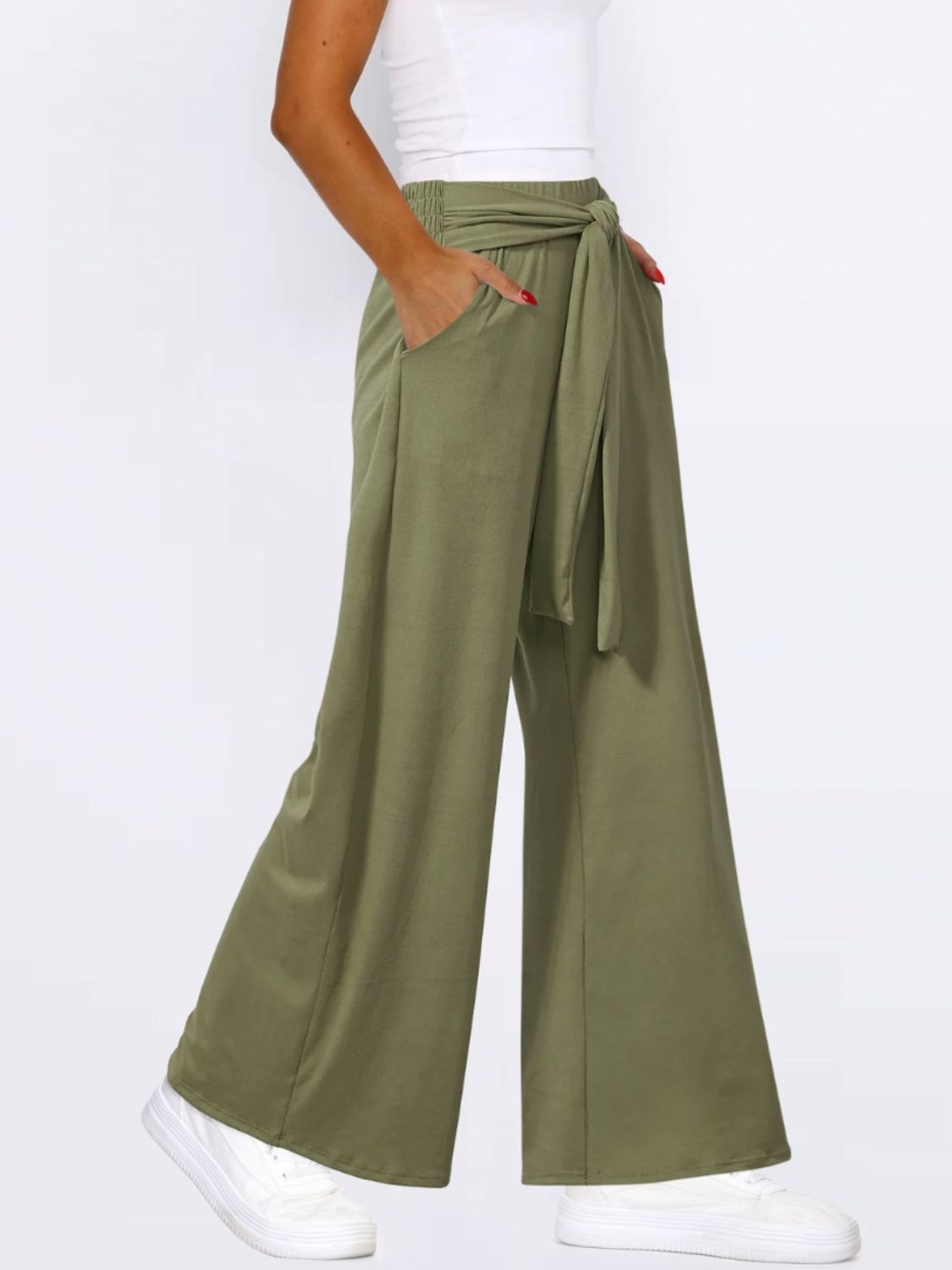 Tied Wide Leg Pants with Pockets Trendsi