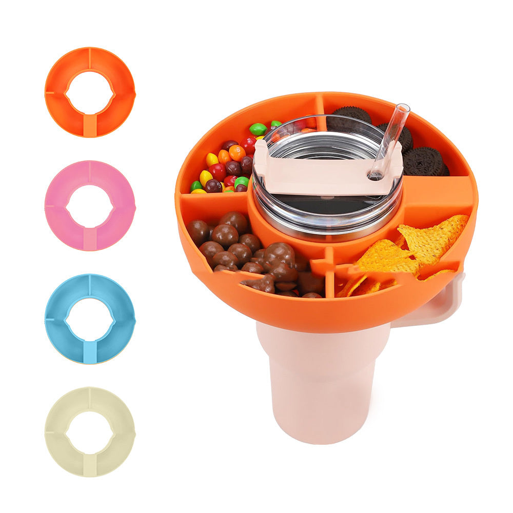 Silicone Snack For Cup 40 Oz Reusable Snack Container 4 Compartment Snack Platters Cup Snack Bowl Cup Holder Food Tray ARZ