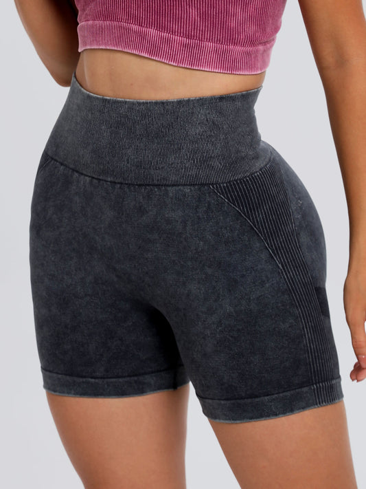 Washed High Waist Active Shorts Trendsi