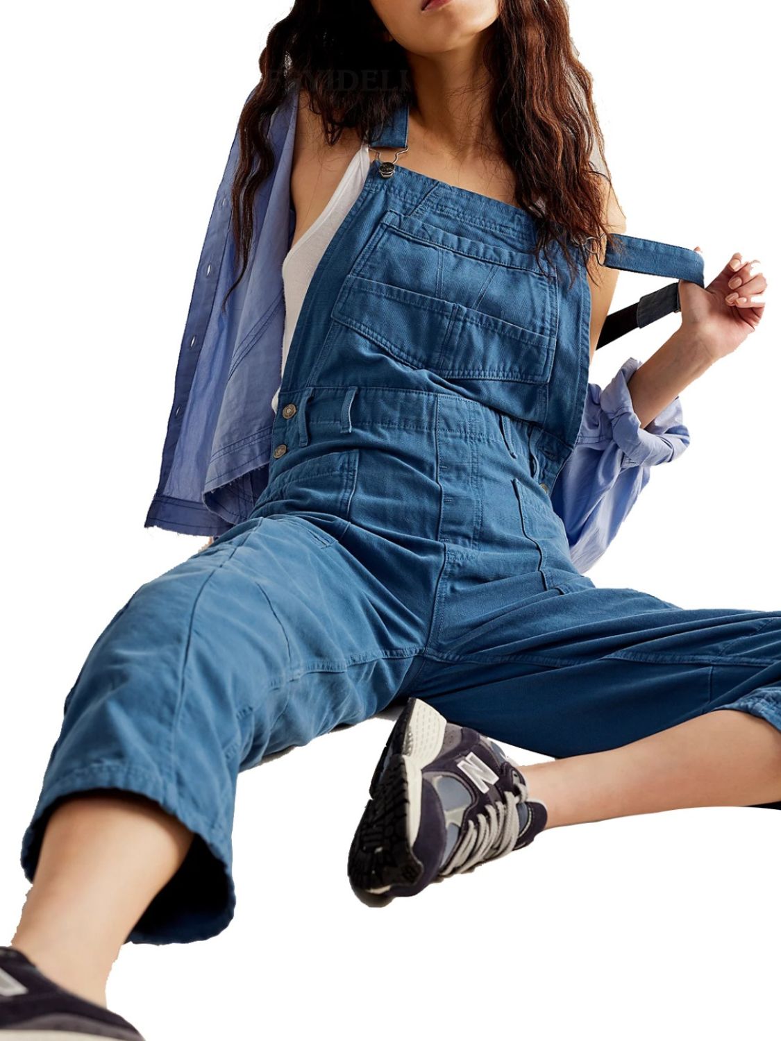 Pocketed Wide Strap Denim Overalls Trendsi