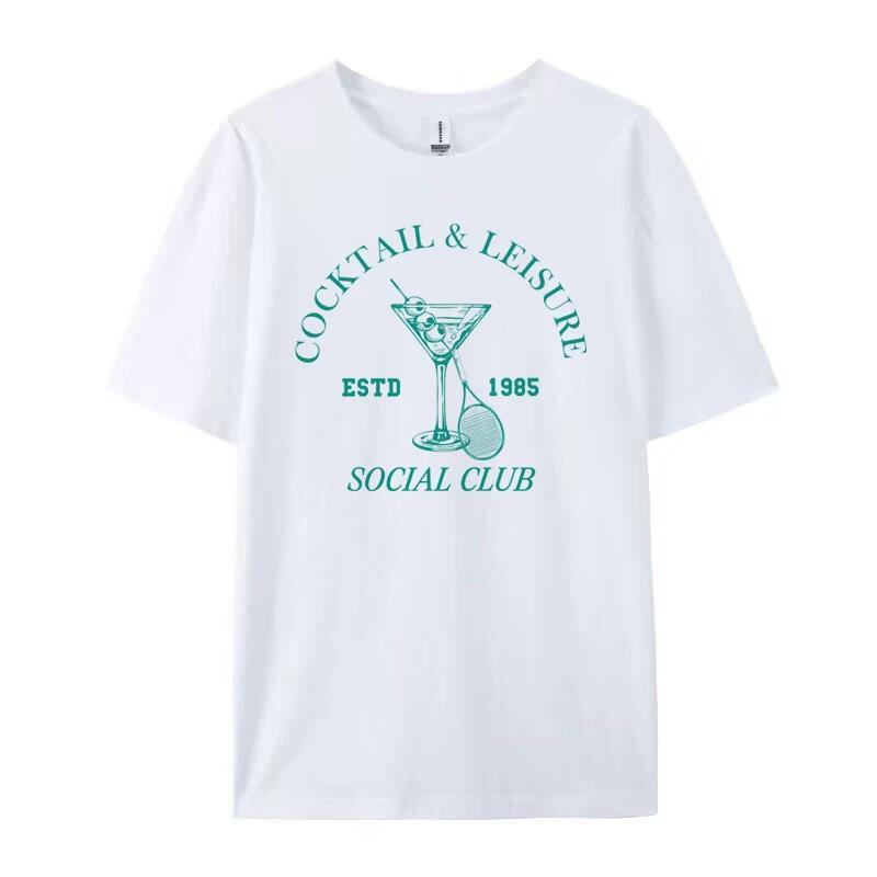 Cocktail Leisure Retro Graphic Tees Women Vintage Tennis Spo ARZ