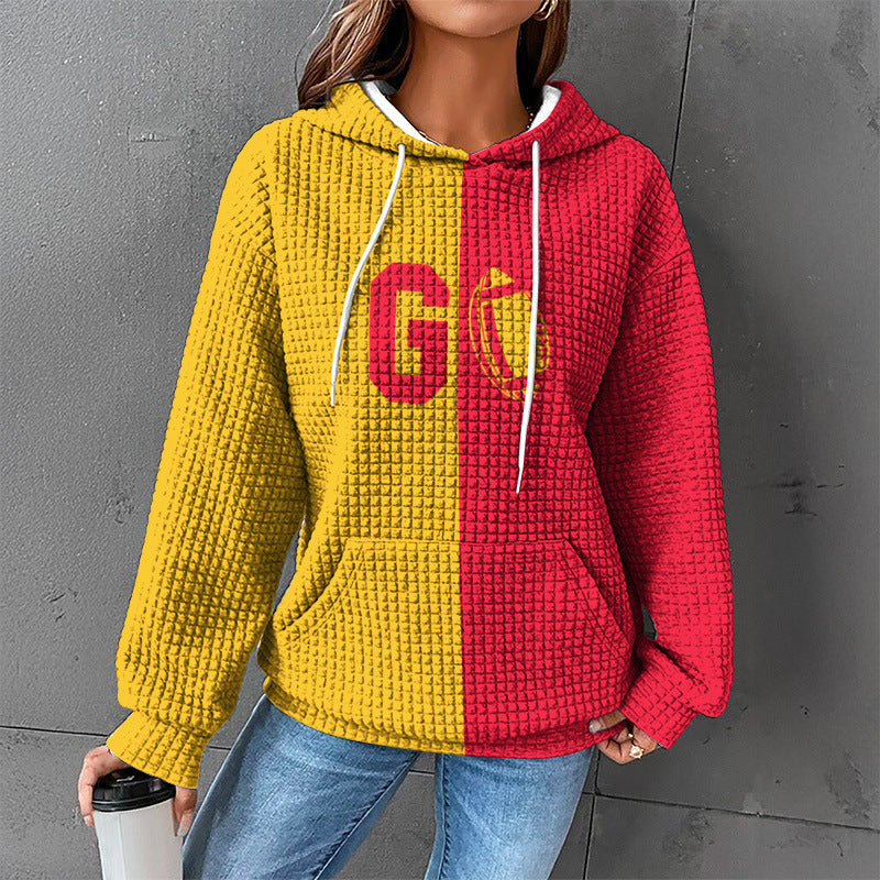 Waffle Sweater Hooded Sweaters Women's Clothing ARZ