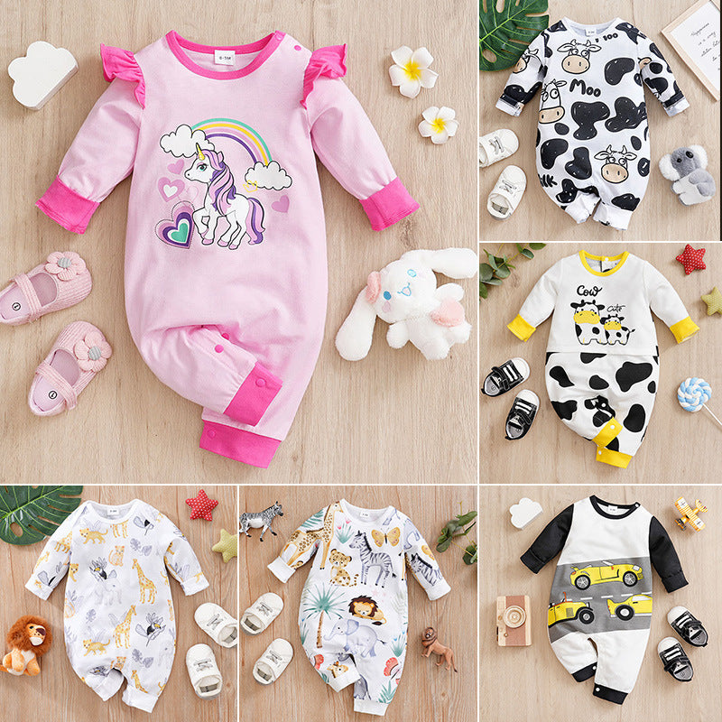 Baby Spring And Autumn One-piece Pajamas Newborn Baby Four Seasons Home Romper New Long Sleeve Inner Pullover ARZ