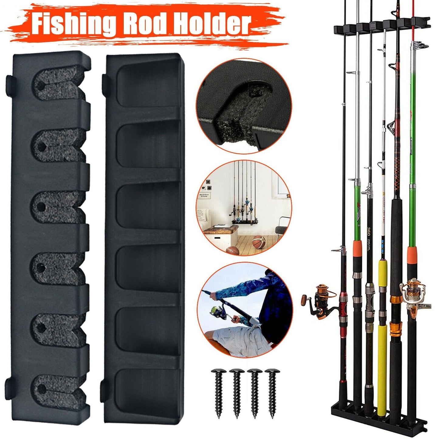 Fishing Rod Rack Vertical Holder Horizontal Wall Mount Boat Pole Stand Storage ARZ