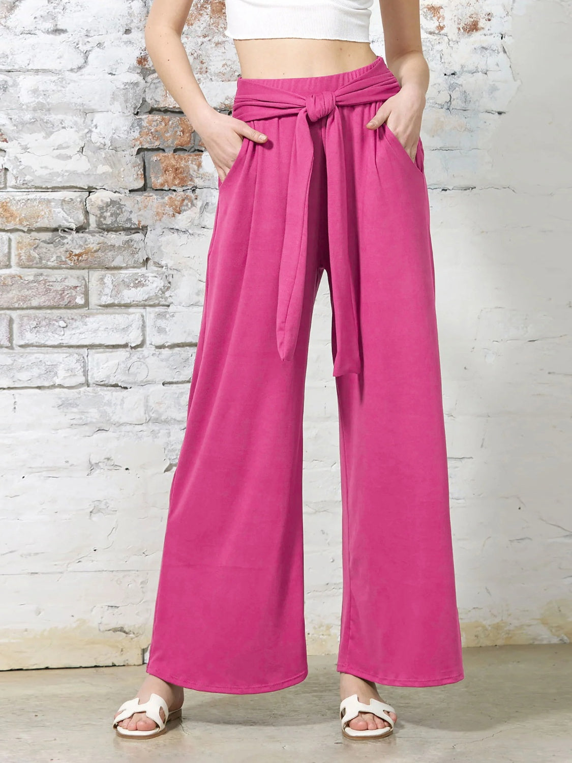 Tied Wide Leg Pants with Pockets Trendsi