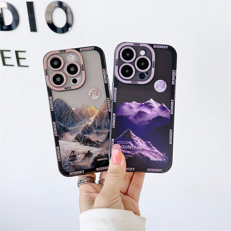 New Dark Purple Apple 14 Phone Case Landscape Mountain Peak ARZ