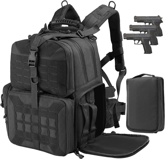 Tactical Range Backpack Bag, VOTAGOO Range Activity Bag For Handgun And Ammo, 3 Pistol Carrying Case For Hunting Shooting ARZ