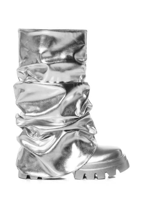 Round Head Metal Patent Leather Fashion Pants Pipe Boots ARZ