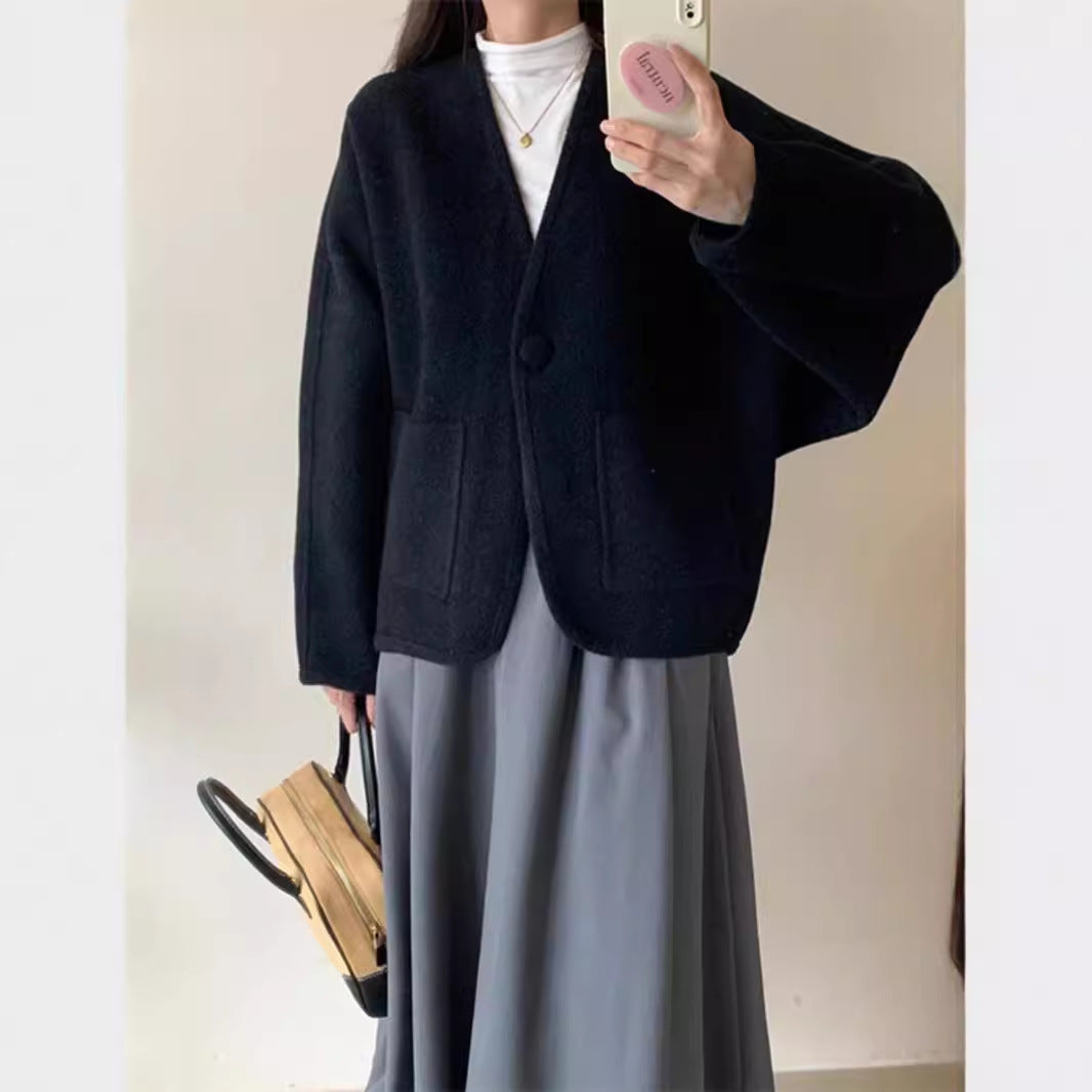 Korean Round Neck Woolen Coat ARZ