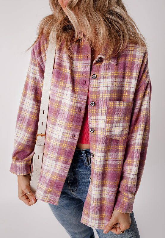 Plaid Collared Neck Button Up Shacket Trendsi