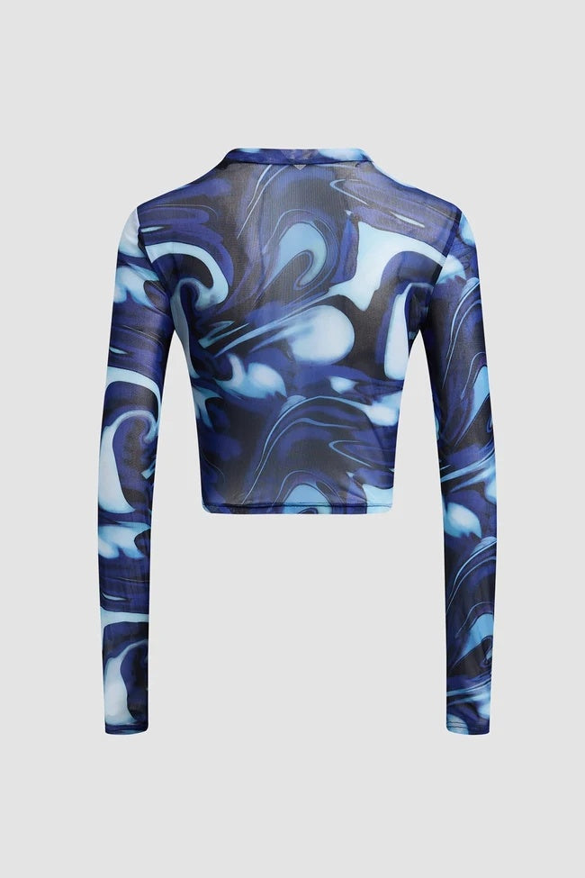 Round Neck Pullover Printed Crop Long Sleeve Top ARZ