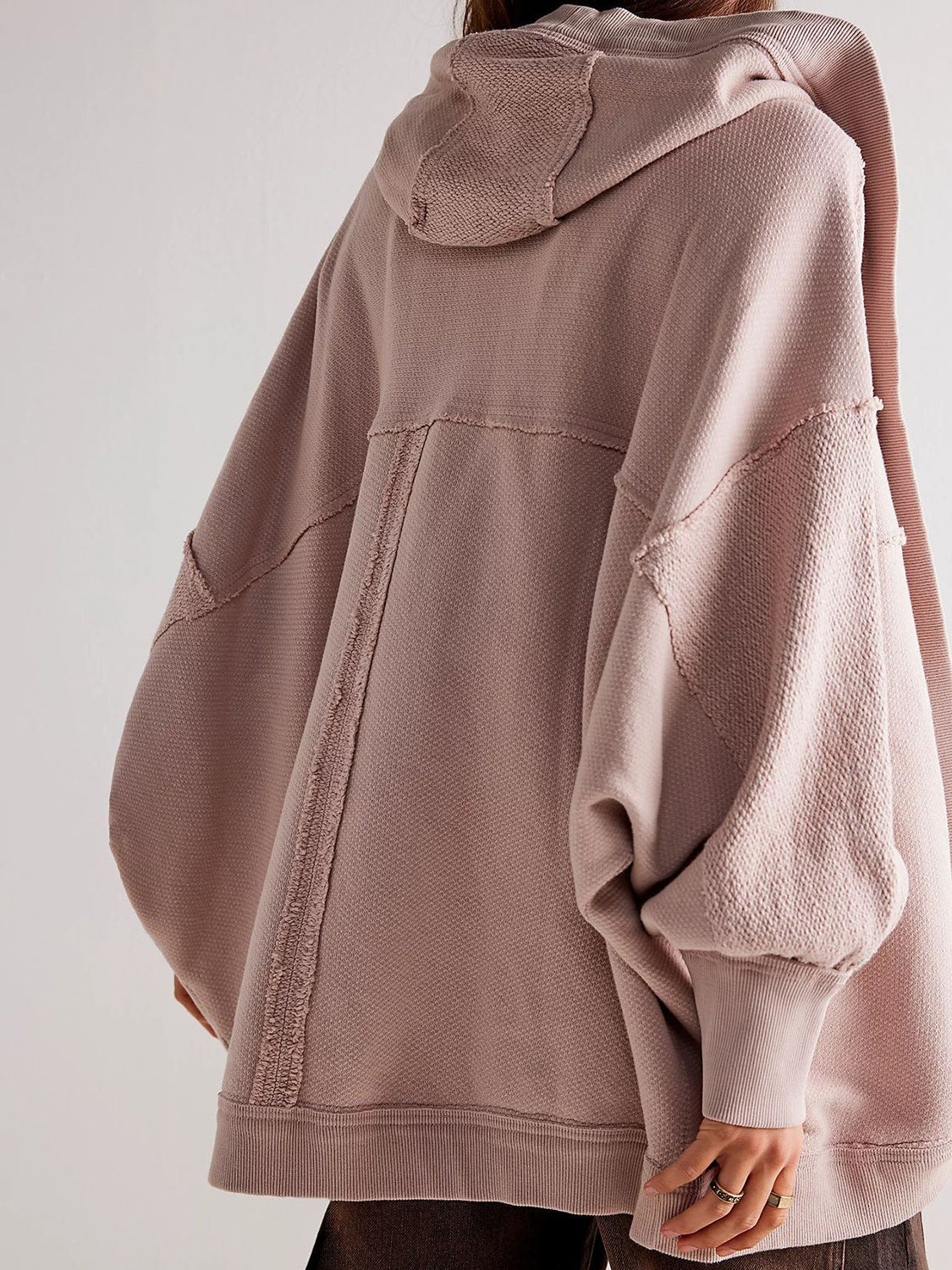 Exposed Seam Open Front Batwing Sleeve Hooded Cardigan Trendsi