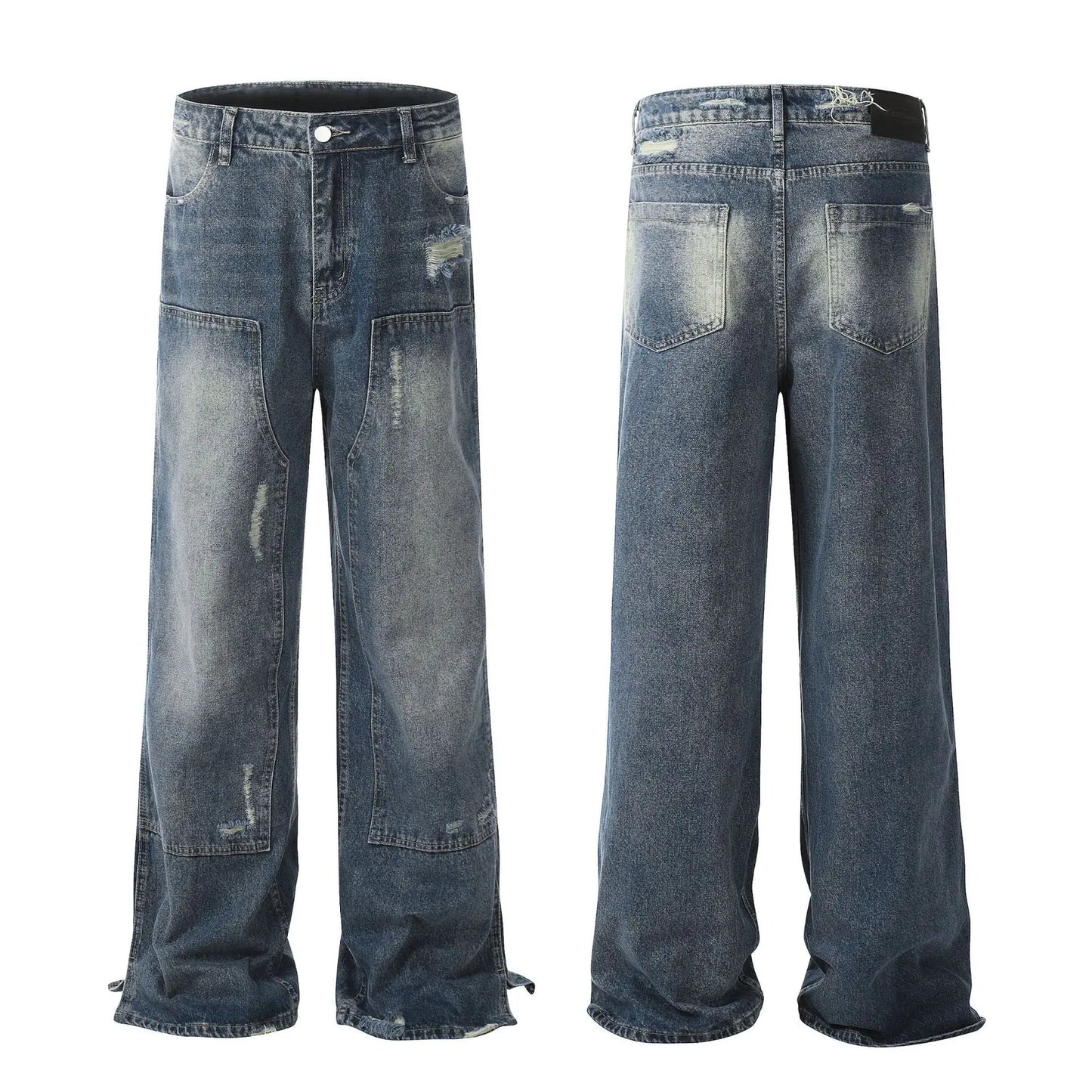 Washed And Frayed High Street Jeans Stitching American Straight ARZ