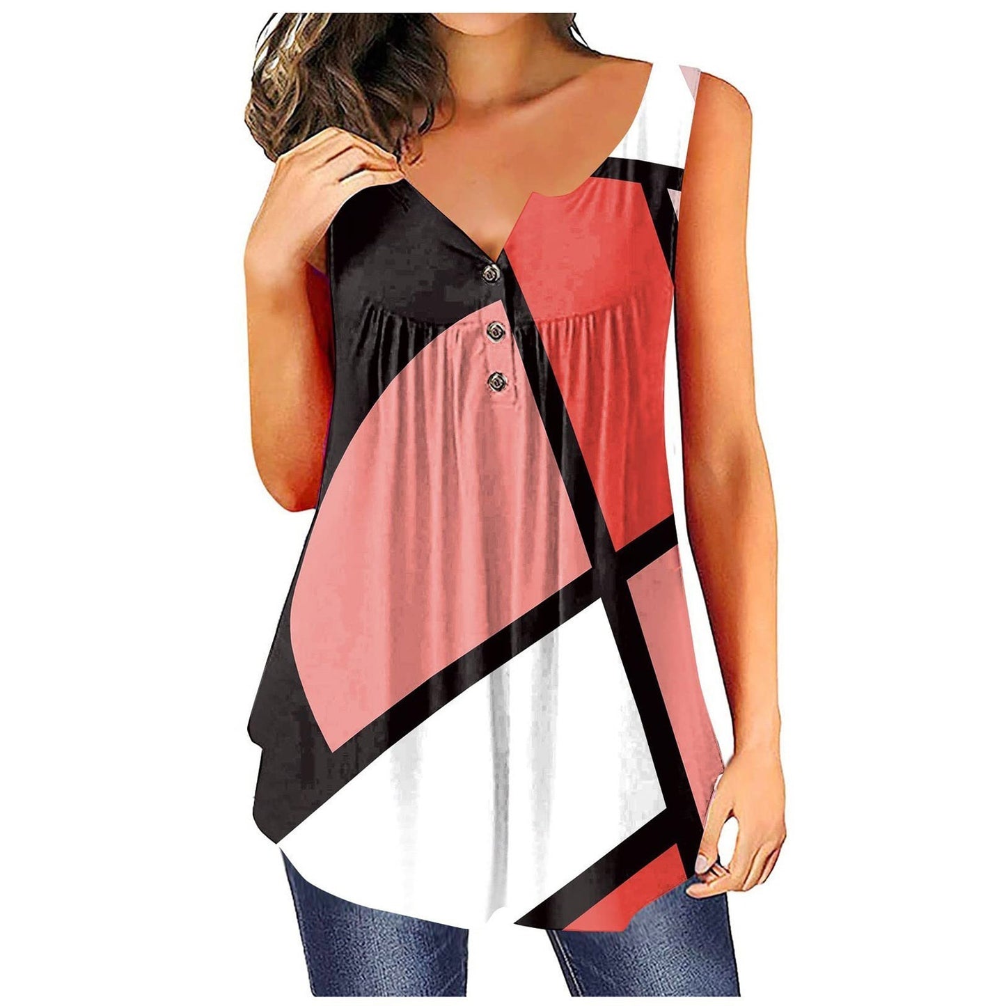 Sleeveless 3D Bohemian 3-Button Top ARZ