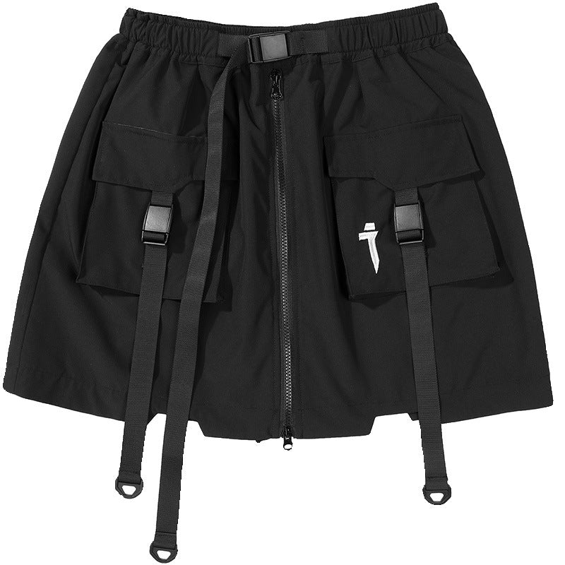 Summer New Mechanical Style Ribbon Short Pantskirt Men And Women Loose Casual With Big Pockets ARZ