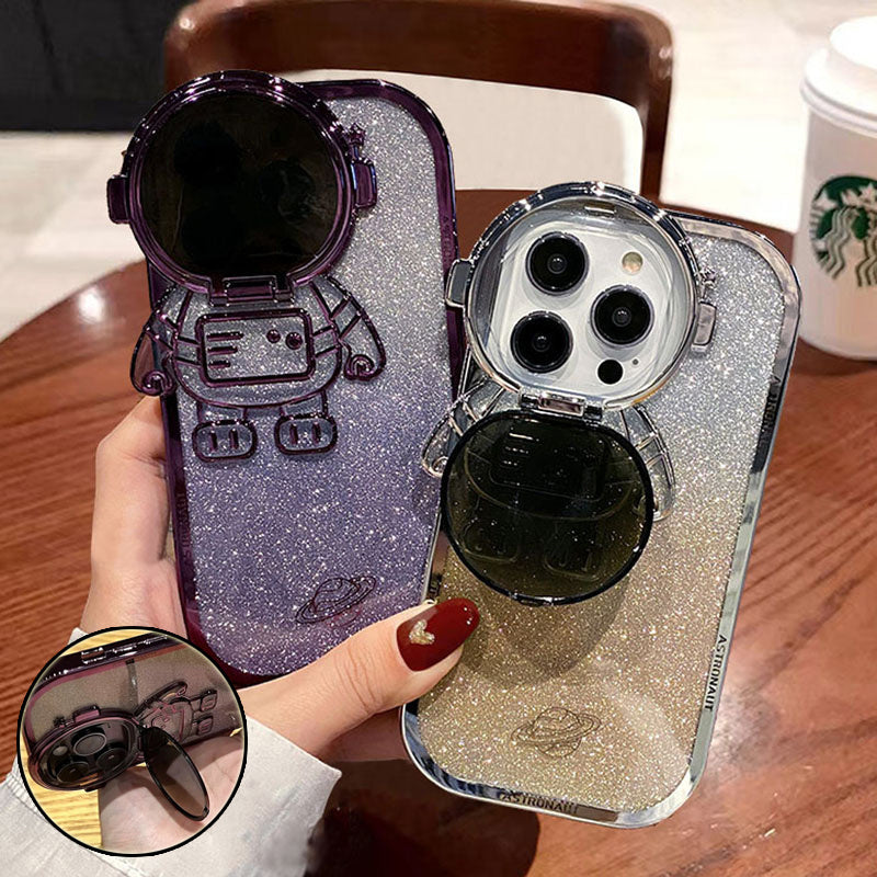 Glitter Astronaut Camera Stand Phone Case For IPhone 14 13 12 11 Pro Max XR 14 Plus Invisible Lens Bracket Plating Soft Cover ARZ