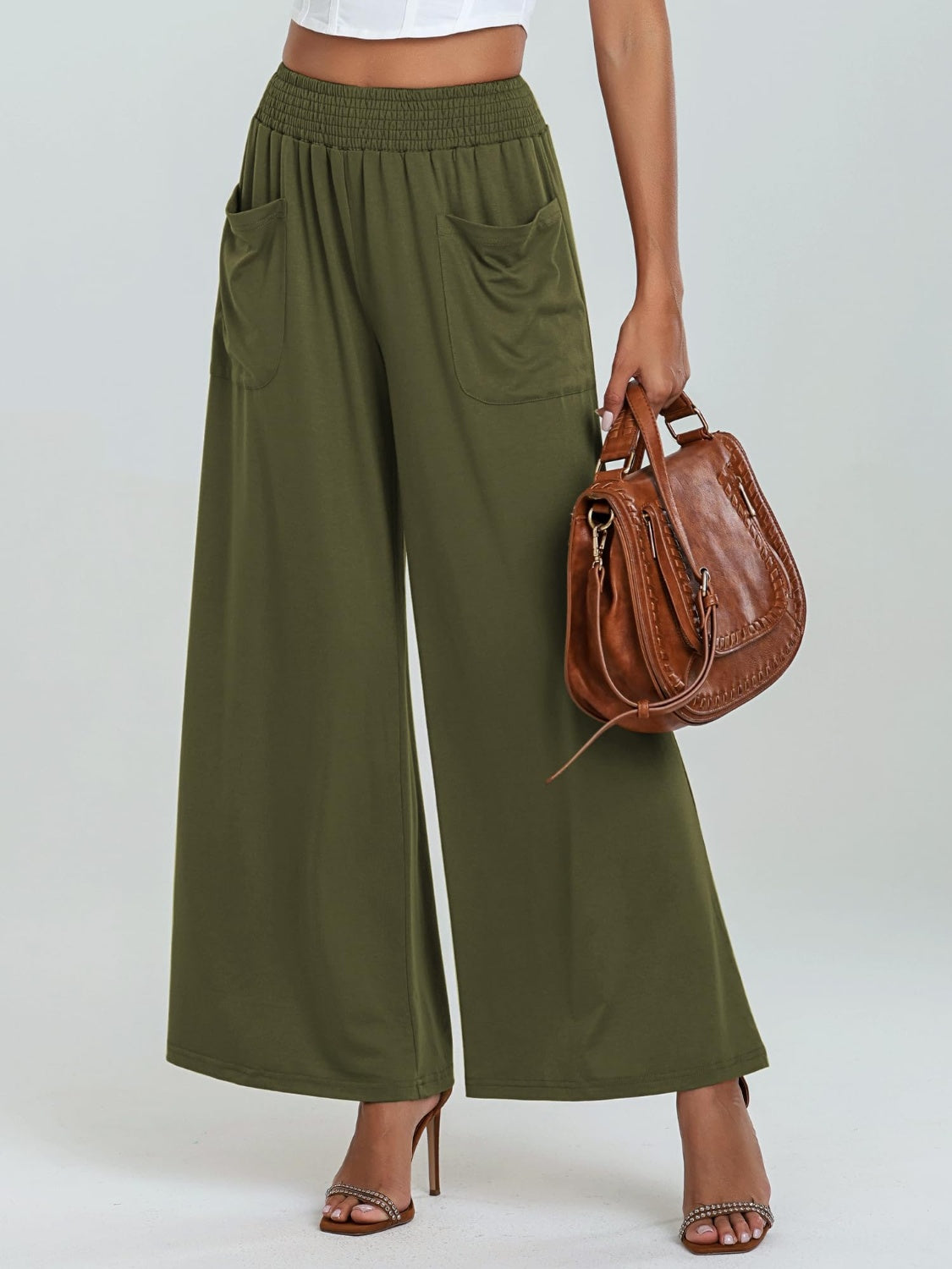 Pocketed Elastic Waist Wide Leg Pants Trendsi