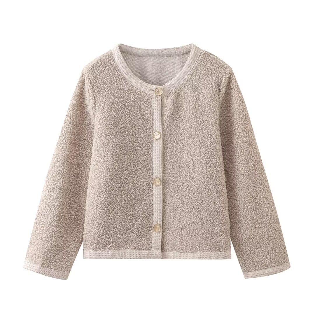 Autumn And Winter Women's Solid Color Knitted Cardigan Short Woolen Coat ARZ