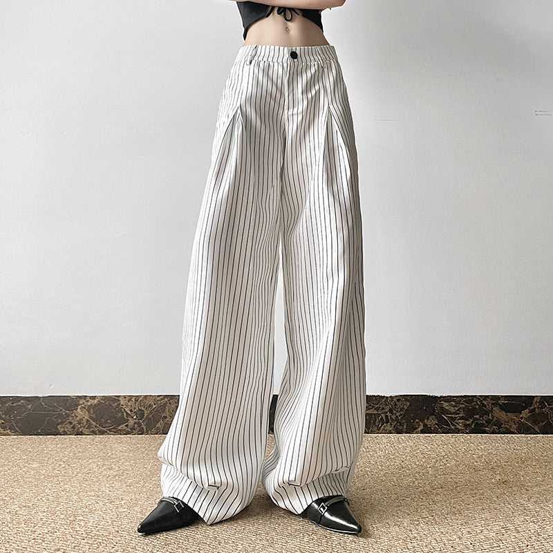 Striped All-matching Pressed Straight Wide-leg Pants ARZ