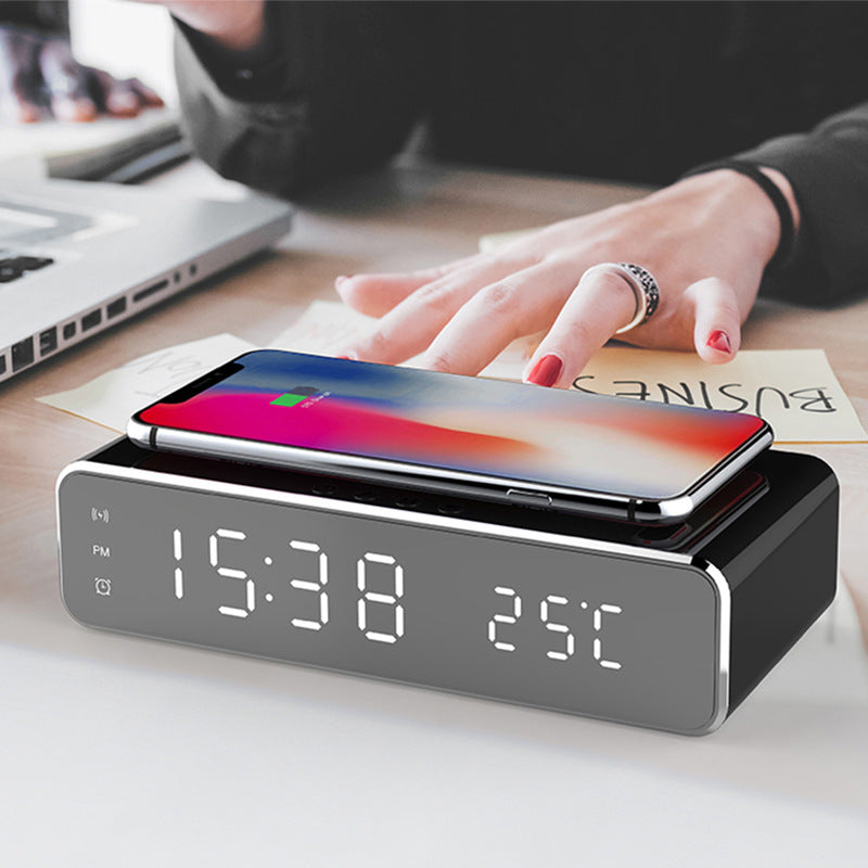 LED Electric Alarm Clock With Wireless Charger Desktop Digital Despertador Thermometer Clock HD Mirror Clock Watch Table Decor ARZ