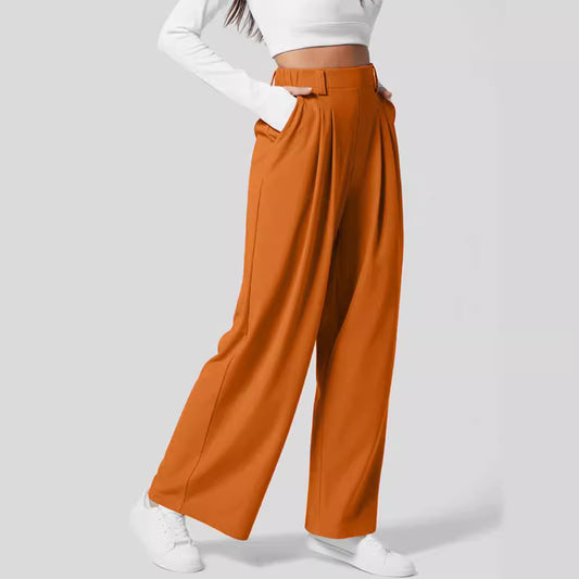 Women's Wide Leg Pants Elastic High Waist Waffle Knit Casual ARZ