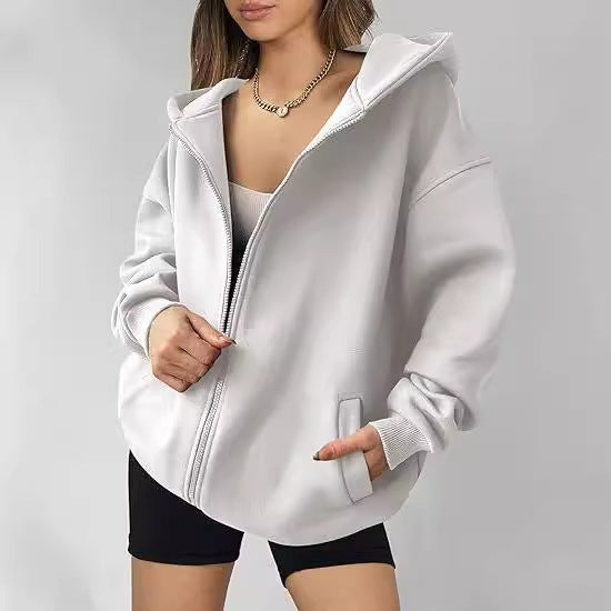 Women's Zipper Hooded Sweatshirt Oversized Long Sleeve ARZ