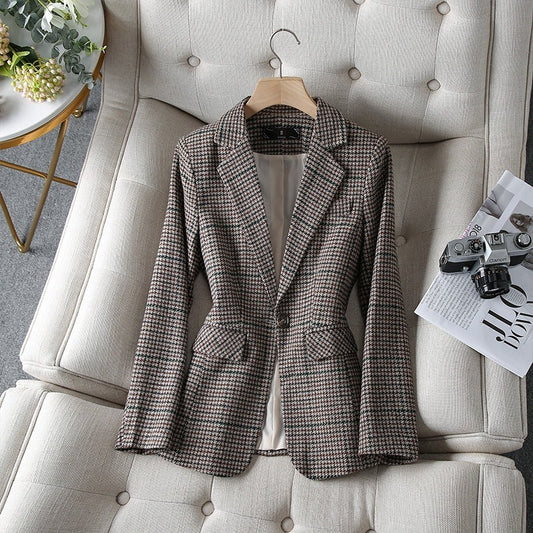 Women's New Fashion Casual Houndstooth Suit Jacket ARZ