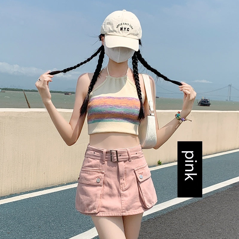 Denim Short Culotte Women's Summer Thin Fashion Hot Girl Slimming Loose High Waist Straight Cargo Pants ARZ