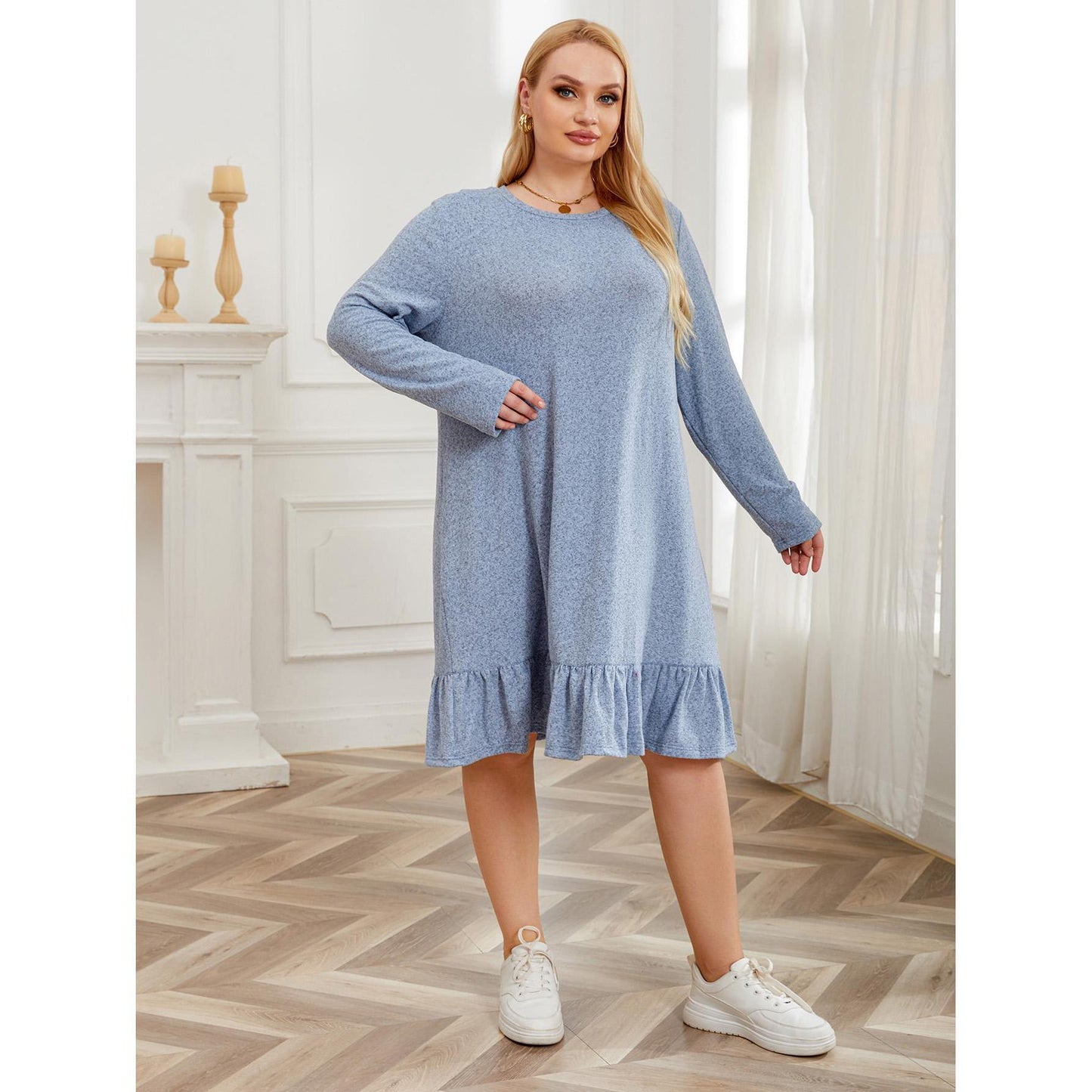 Pajamas Women's Autumn And Winter Plus Size Long-sleeved Nightdress Home Dress Women's ARZ