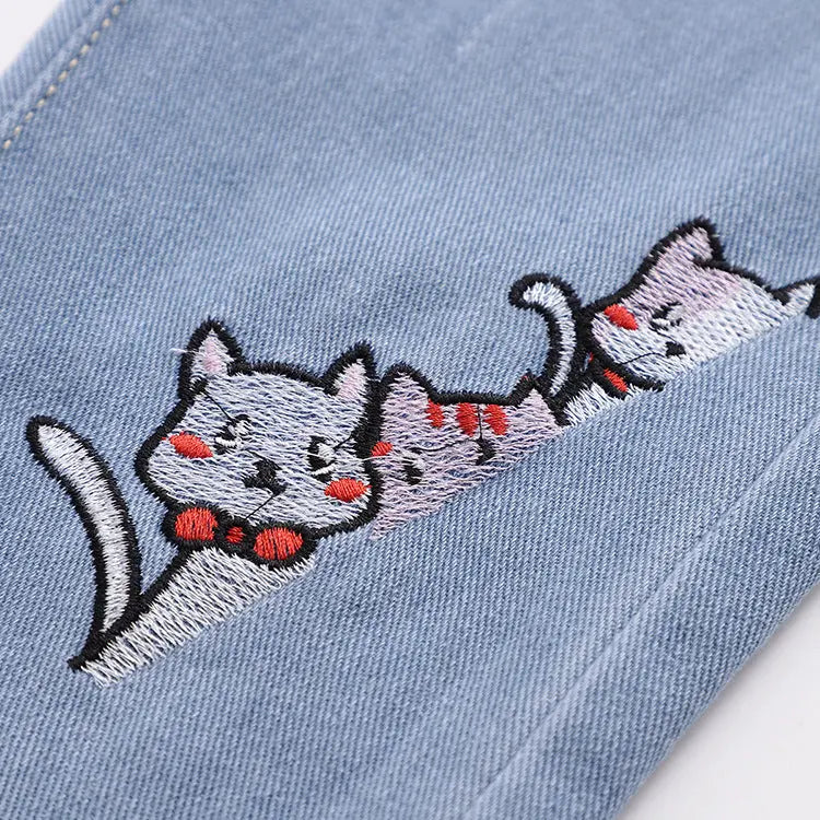 Fashion Embroidered Cat Denim Trousers For Women ARZ