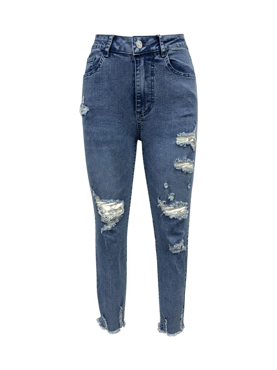 Distressed Raw Hem Jeans with Pockets Trendsi