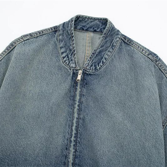 Women's Retro Personalized Stand Collar Gradient Denim Fashion Zipper Jacket ARZ