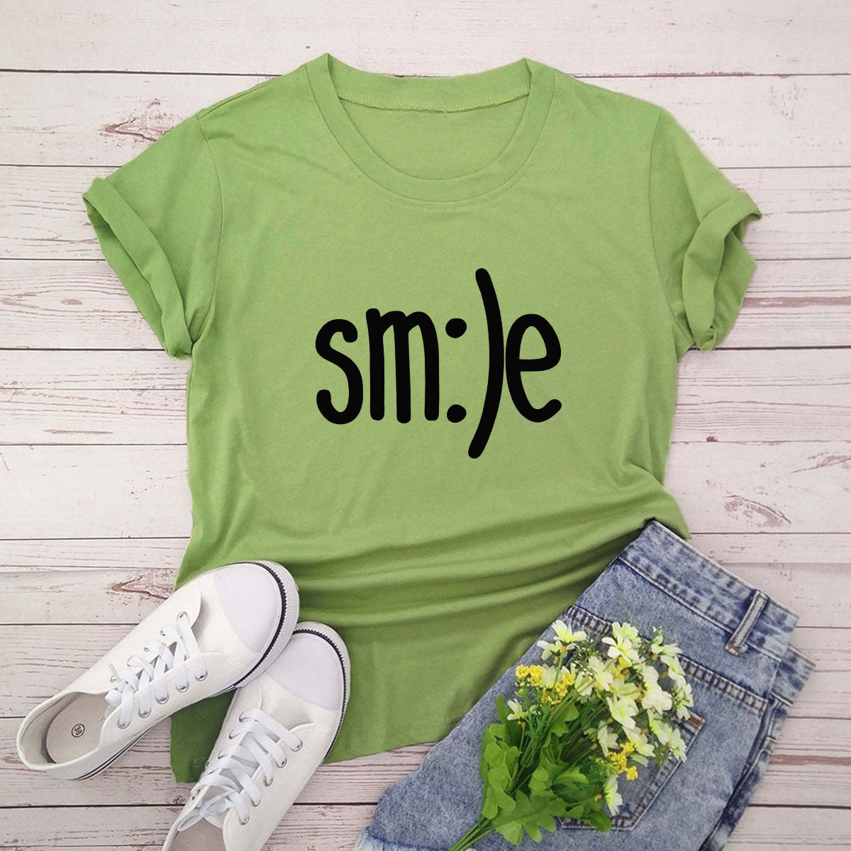 S-5XL Plus Size TShirt Women New Smile Letter Printed Shirt O Neck Short Sleeve Tees Summer Top 100%cotton Women's T-shirts ARZ