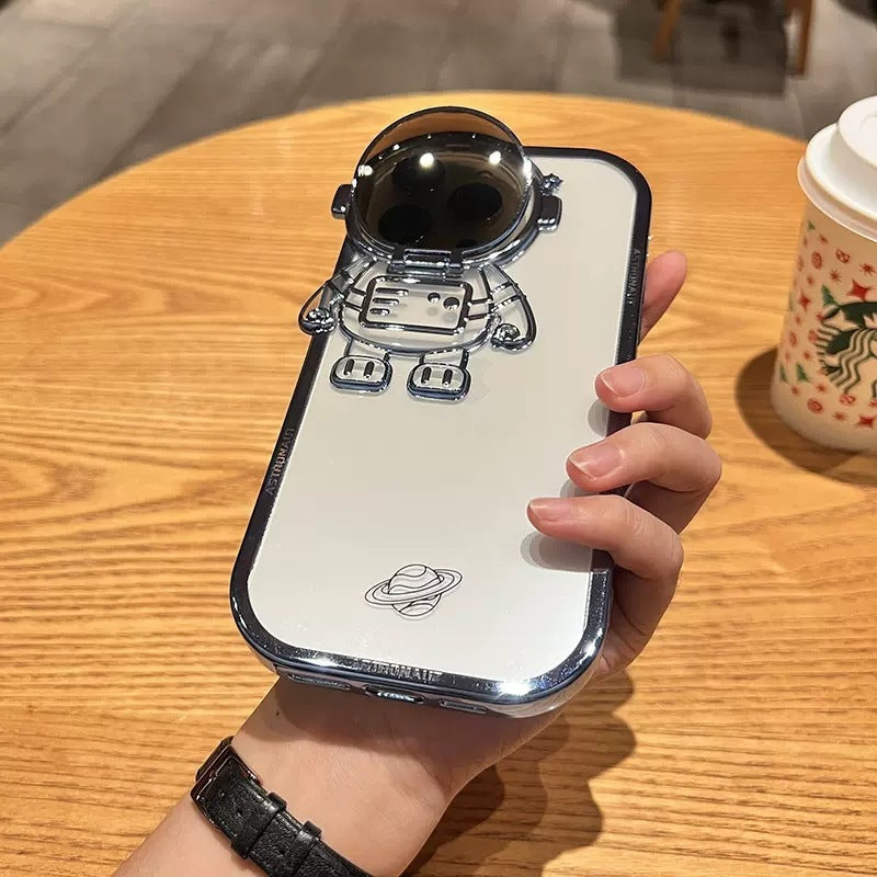 Glitter Astronaut Camera Stand Phone Case For IPhone 14 13 12 11 Pro Max XR 14 Plus Invisible Lens Bracket Plating Soft Cover ARZ