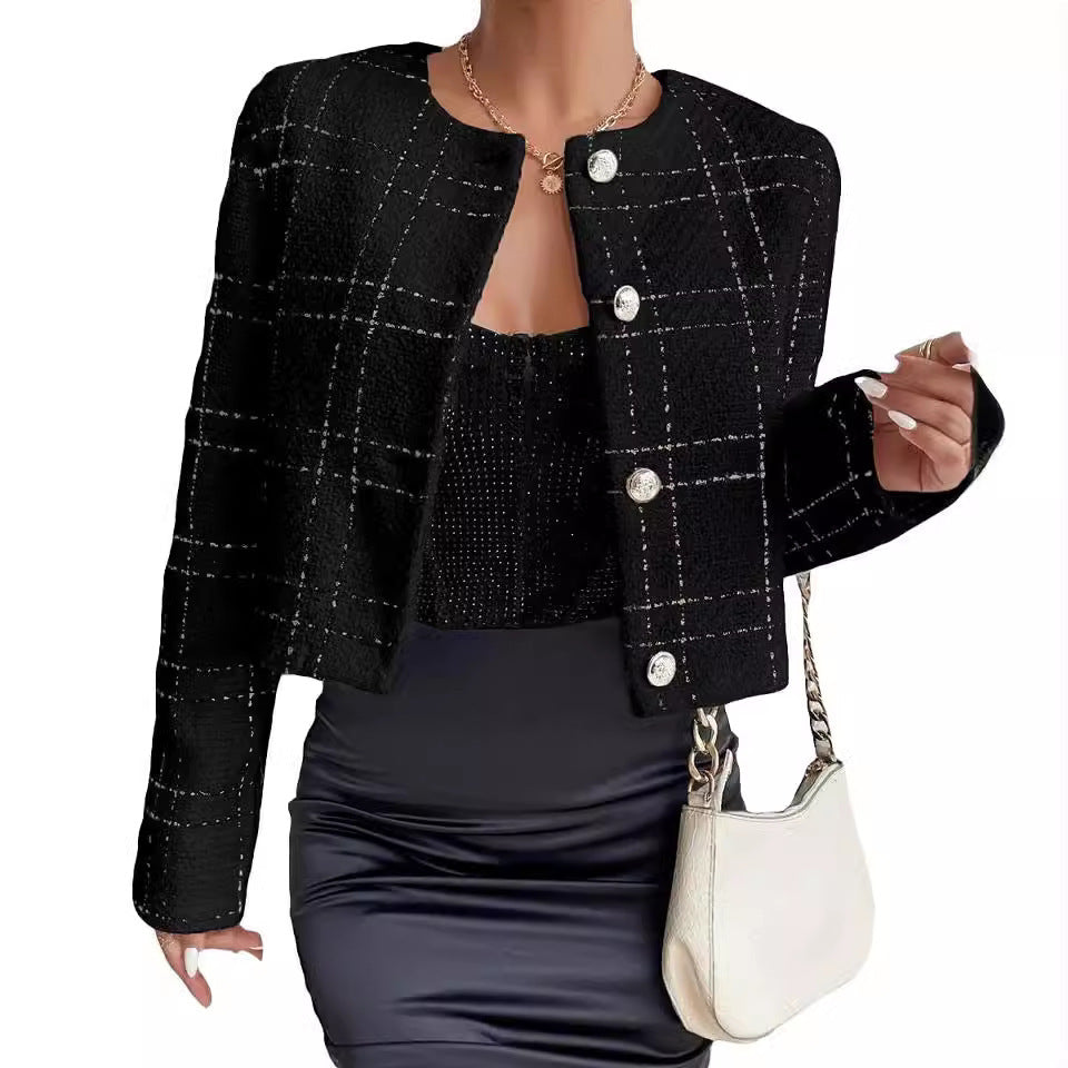 Women's Fashion Plaid Button Jacket ARZ