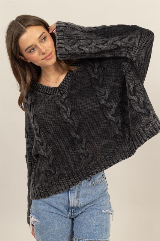 HYFVE Cable Knit V-Neck Dropped Shoulder Oversized Sweater Trendsi