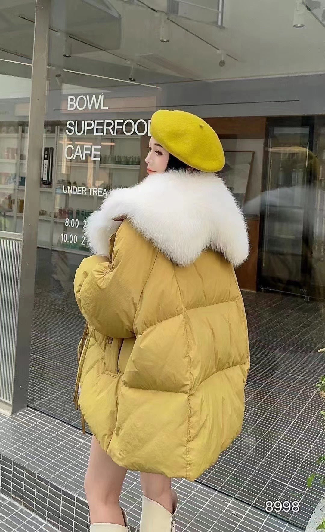 Short Loose Big Fur Collar White Duck Down Jacket Women's Coat ARZ