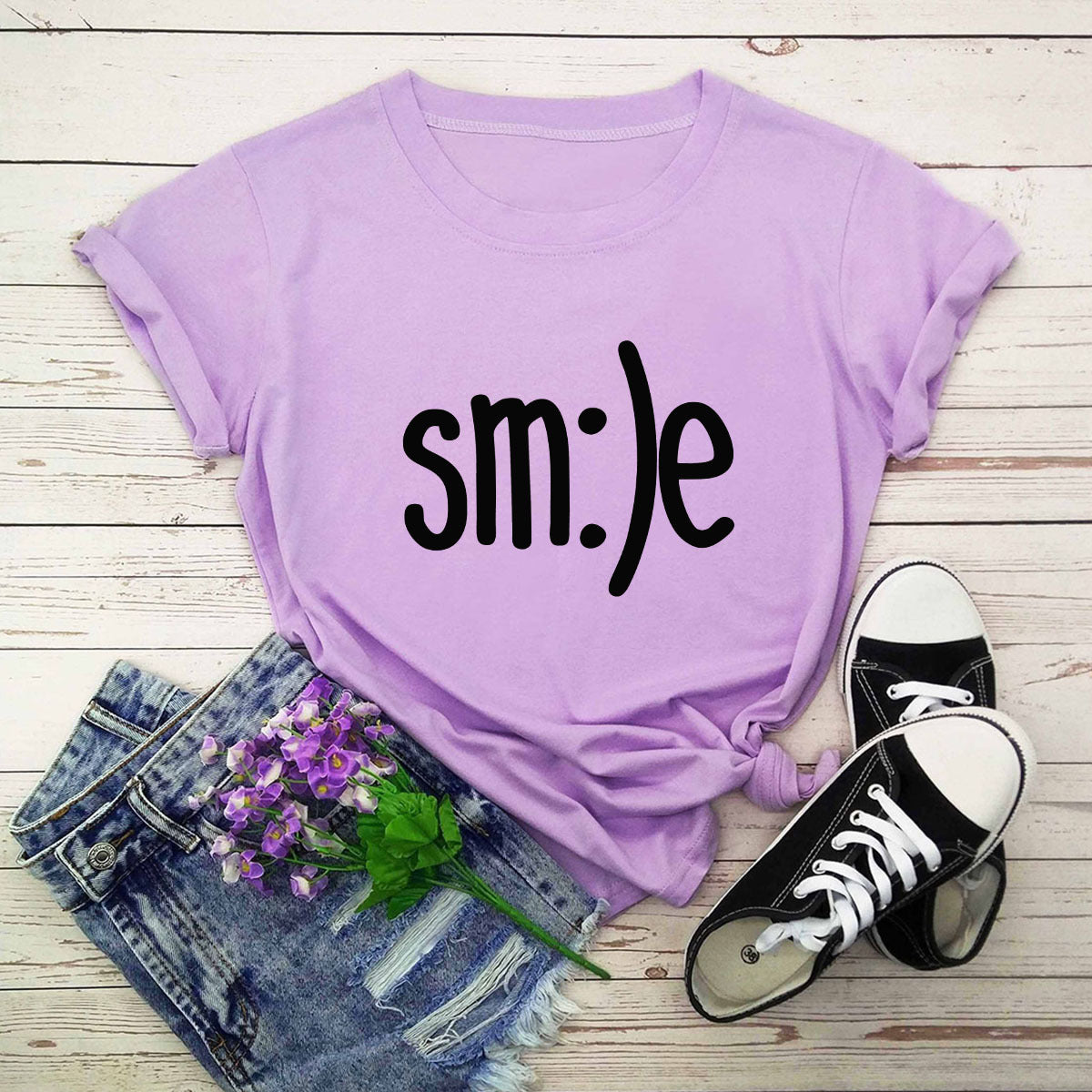 S-5XL Plus Size TShirt Women New Smile Letter Printed Shirt O Neck Short Sleeve Tees Summer Top 100%cotton Women's T-shirts ARZ