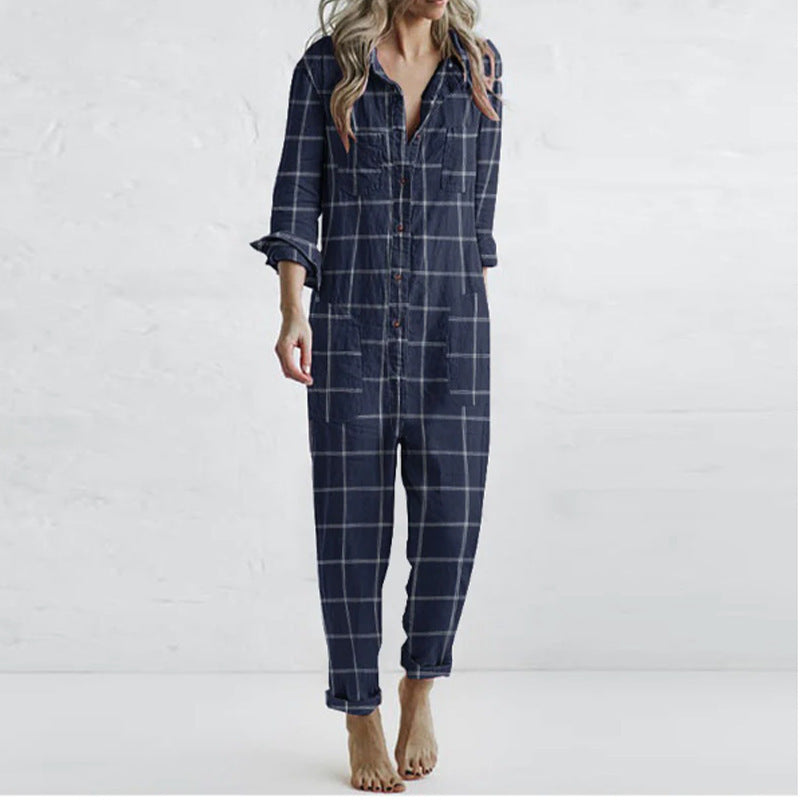 Plaid Printed Casual Lazy Home Jumpsuit ARZ