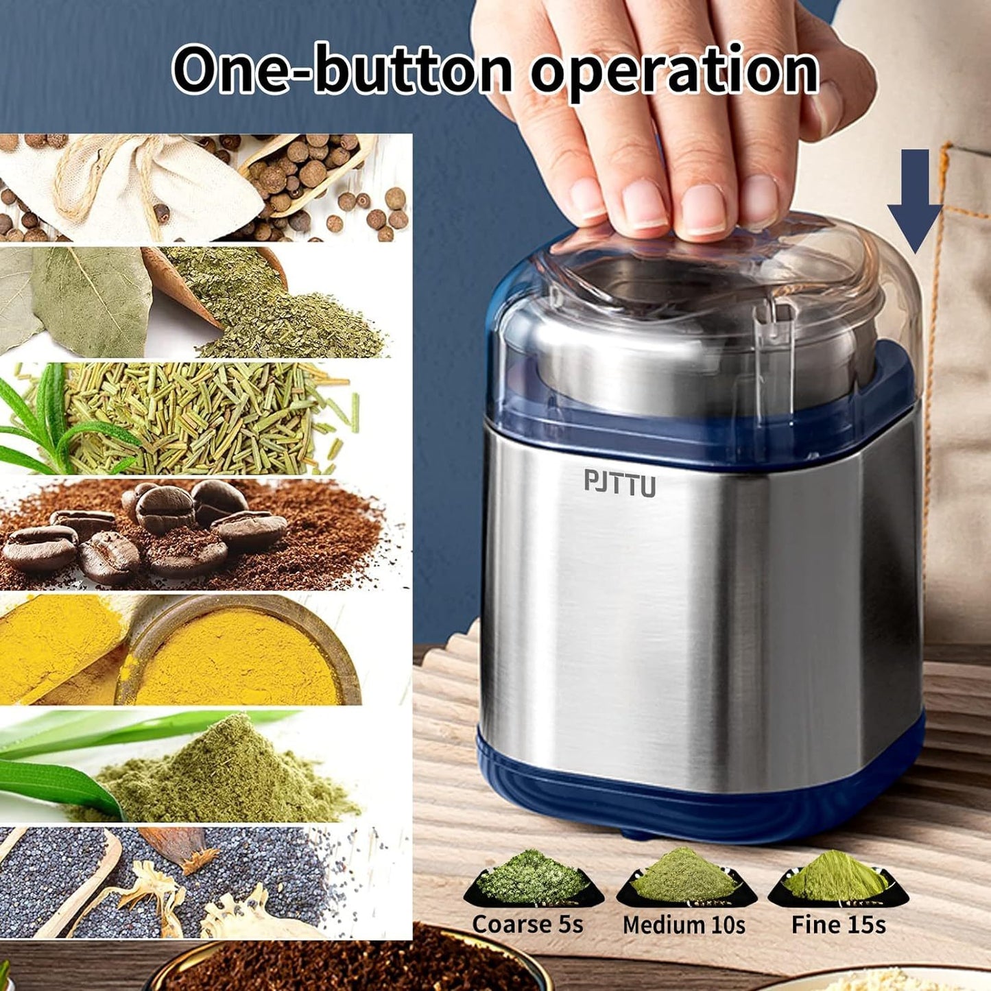 Electric Grinder For Herb,pice,Pollen And Coffee Fast Grinding For Flower Buds,Dry Spices,And Herbs Compact Size  Silver ARZ