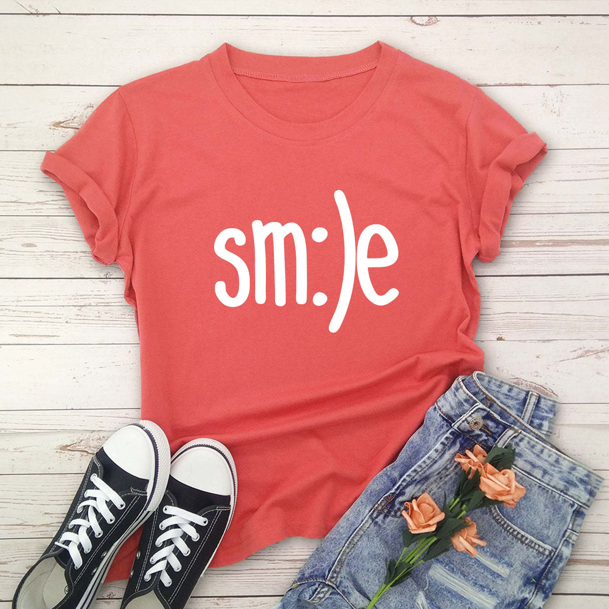 S-5XL Plus Size TShirt Women New Smile Letter Printed Shirt O Neck Short Sleeve Tees Summer Top 100%cotton Women's T-shirts ARZ