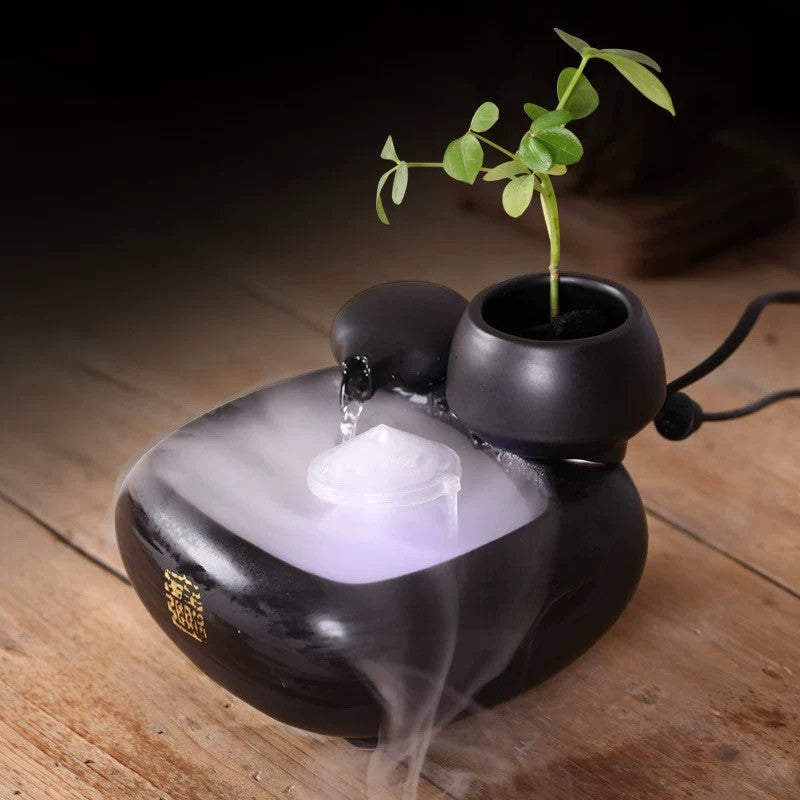 Creative Ceramic Flowing Water Fountain Ornament Atomizing Humidifier ARZ