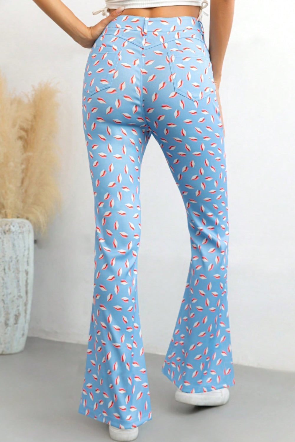 Printed High Waist Flare Pants with Pockets Trendsi