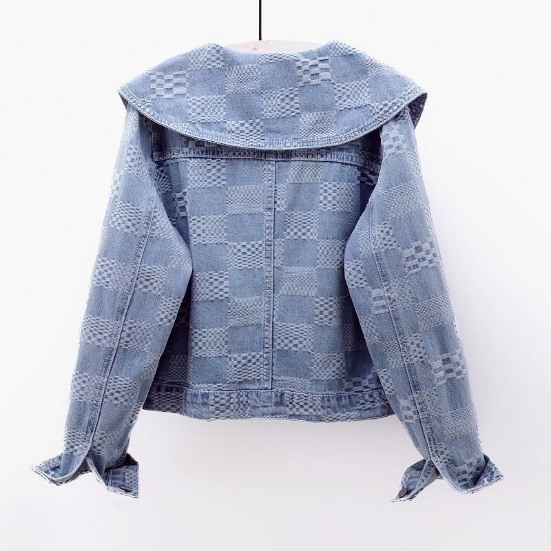 Niche Sailor Collar Jacquard Short Denim Coat ARZ