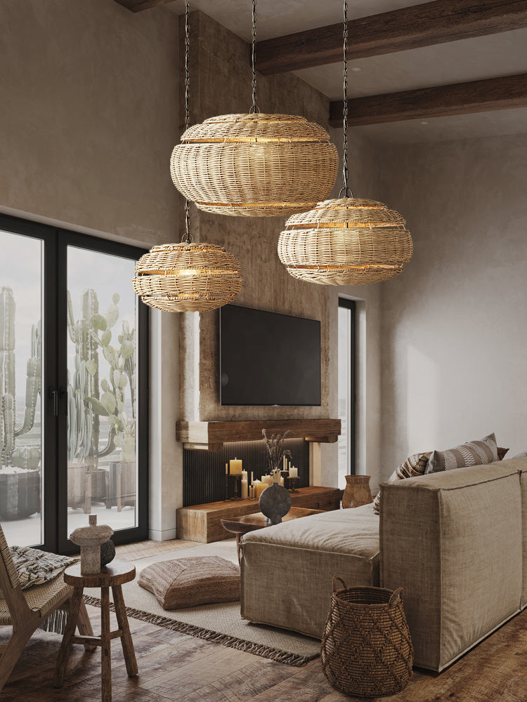 Rattan Chandelier At The Bedside Of Wabi Sabi B&B Study Room ARZ