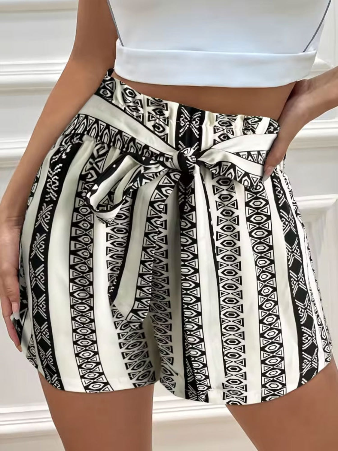 Tied Geometric Shorts Trendsi