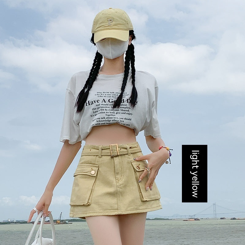 Denim Short Culotte Women's Summer Thin Fashion Hot Girl Slimming Loose High Waist Straight Cargo Pants ARZ