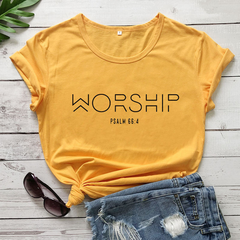 Worship Casual Cotton Christian T-Shirt Faith Shirt Women ARZ